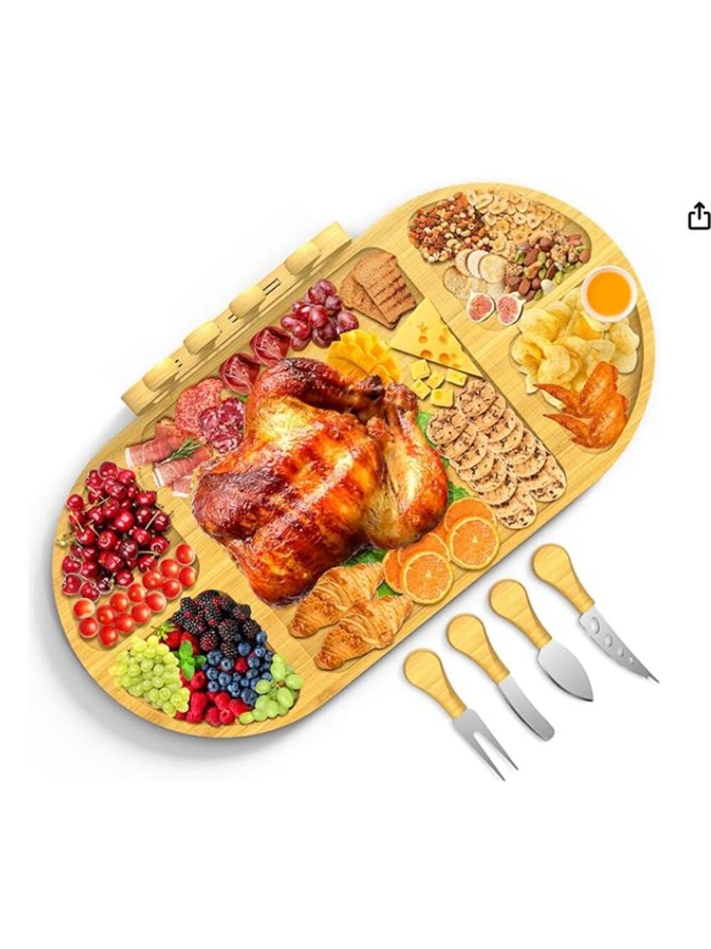 Charcuterie Cheese Boards Set, Extra Big Bamboo with Knives
